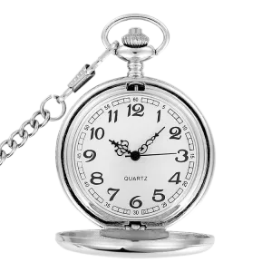 Sleek Silver Analog Quartz Pocket Watch