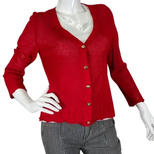 St. John Sports Open-Knit Pattern Red Cardigan