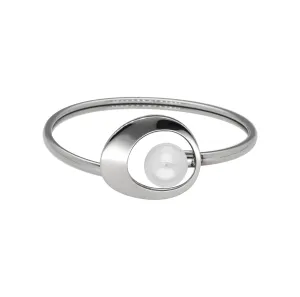 Steel Bangle Bracelet for Women with Organic Pearl, 12mm Round White Pearls, 18" Diameter, Petra Collection