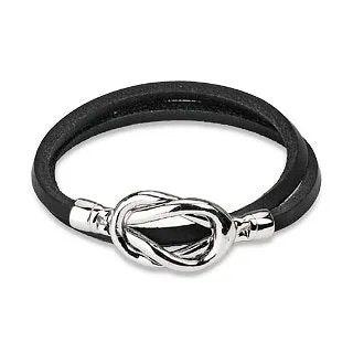 Steel Knot Leather Loop Bracelet