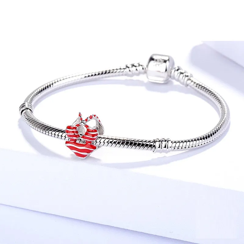 Summer Ready Striped Bikini Charm 925 Sterling Silver