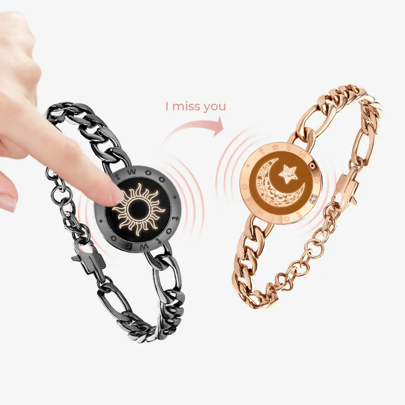 Sun&Moon Touch Bracelets with Figaro Chain (Black Rose Gold)