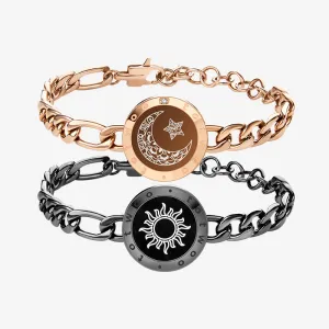 Sun&Moon Touch Bracelets with Figaro Chain (Black Rose Gold)