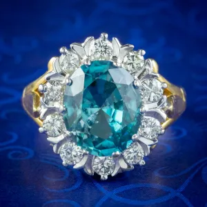 Vintage Blue Zircon Diamond Cluster Ring 3ct Zircon