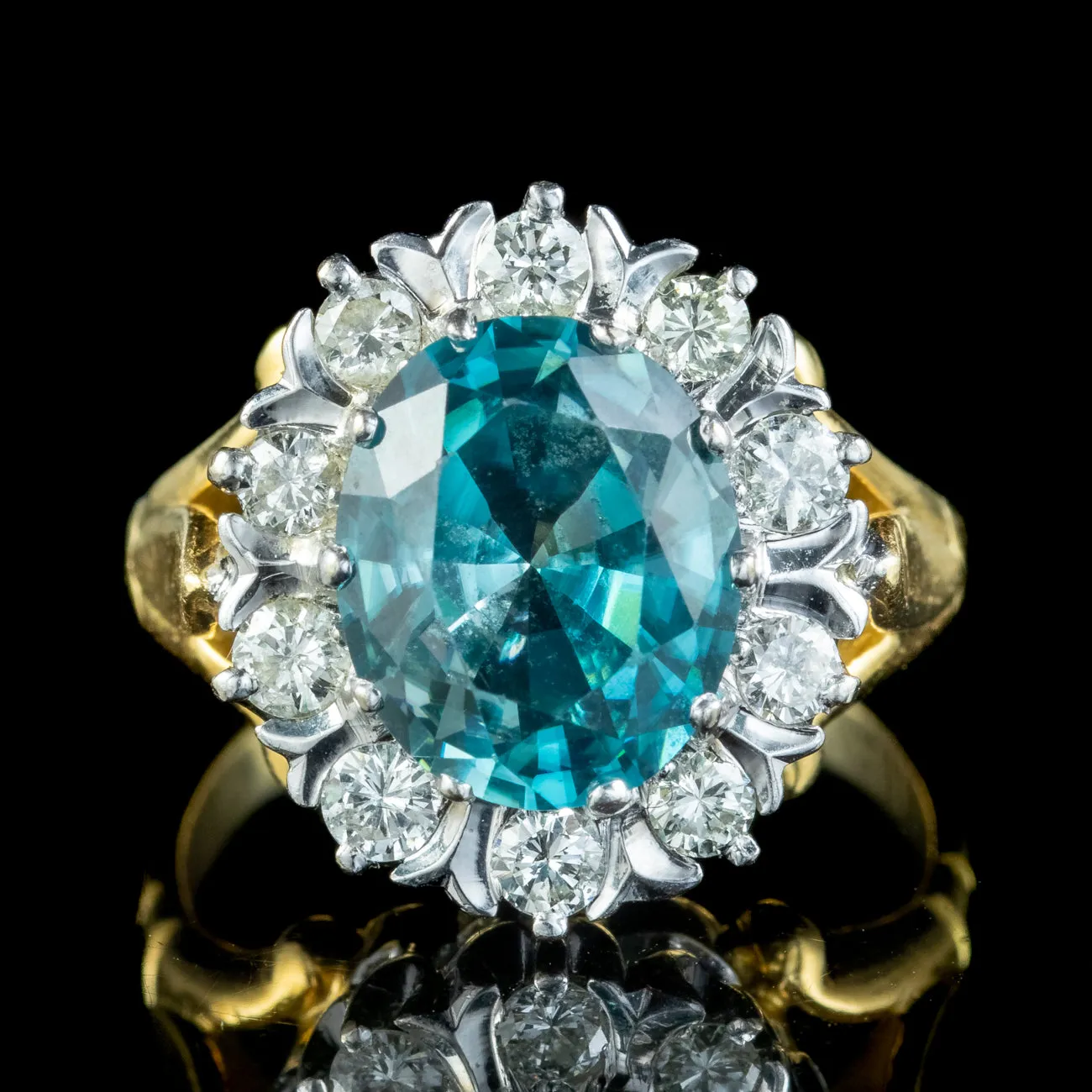 Vintage Blue Zircon Diamond Cluster Ring 3ct Zircon