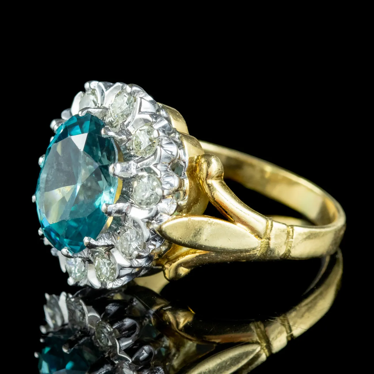 Vintage Blue Zircon Diamond Cluster Ring 3ct Zircon