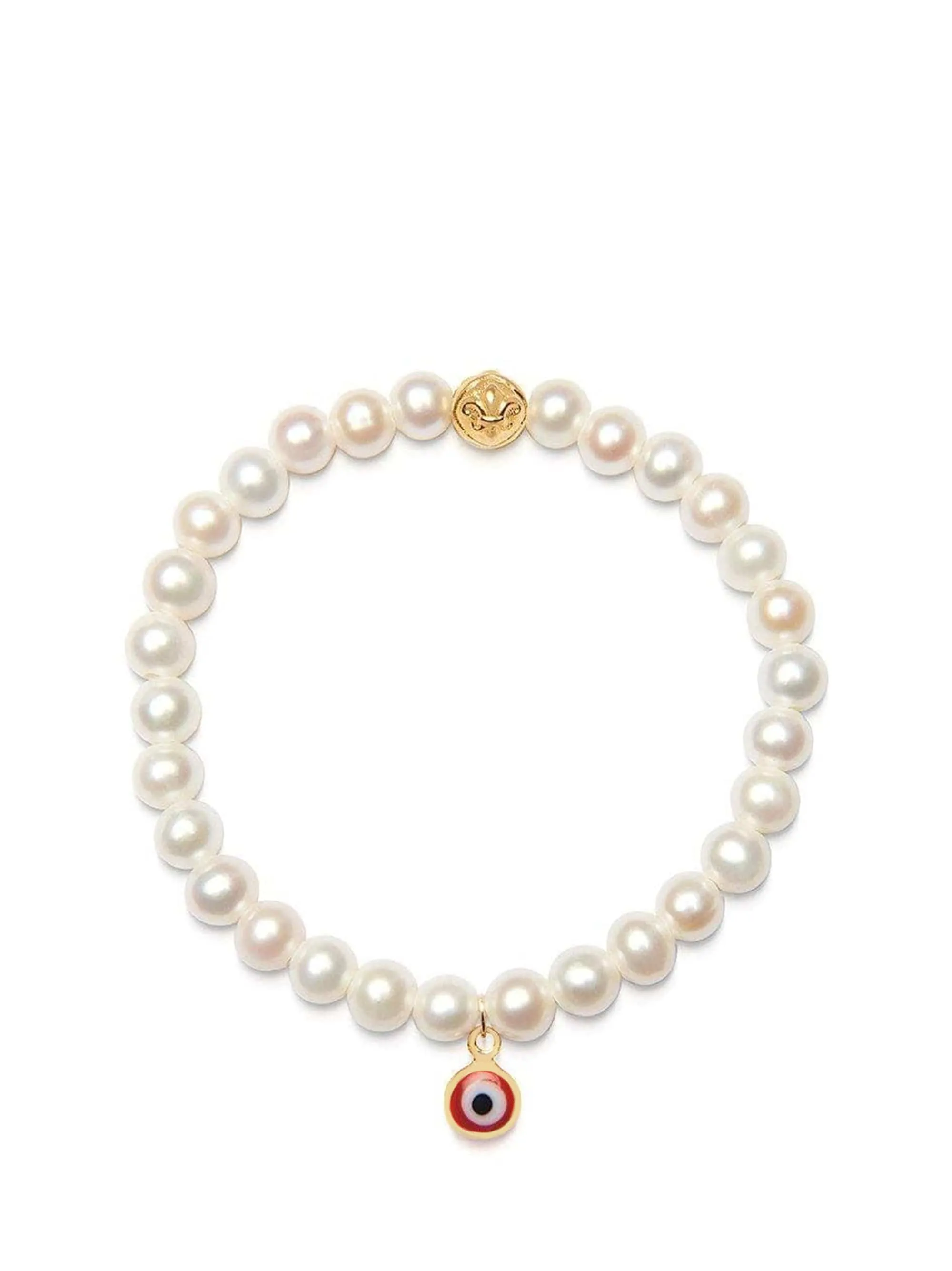 Wristband with White Pearls and Red Evil Eye Charm